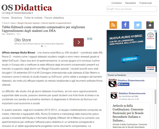 Articolo su efficacia EdiTouch