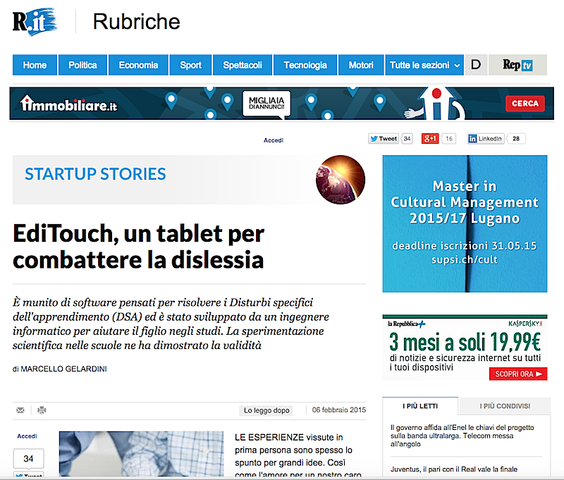 La storia di EdiTouch raccontata da Repubblica